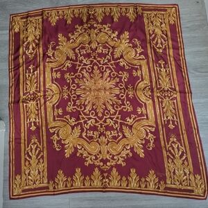 Vintage 1984 Smithsonian Institution 100% Silk Maroon and Gold Scarf